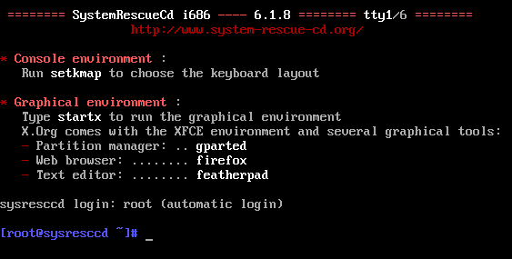 SystemRescueCD грузится в консольный режим но предлагает запустить оконный интерфейс