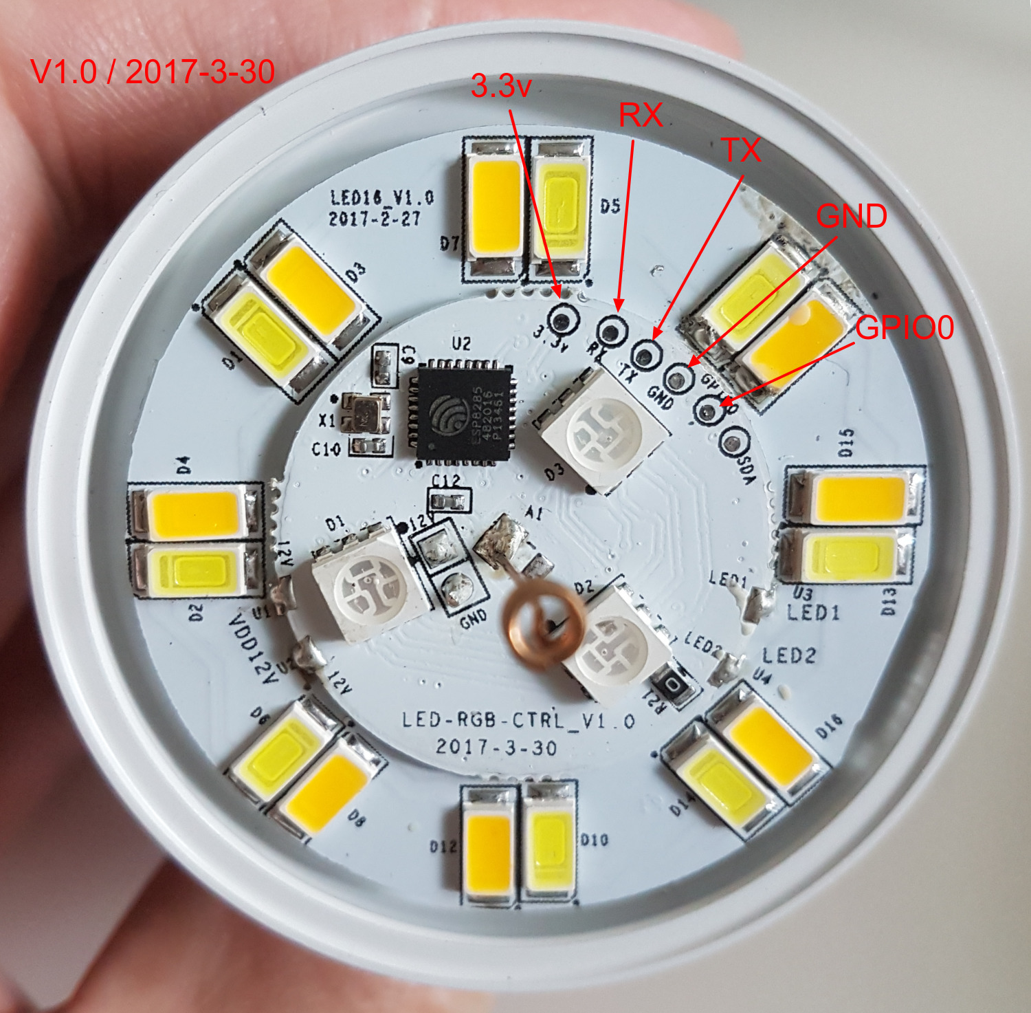 serial pins (3V3, RX, TX, GND) 