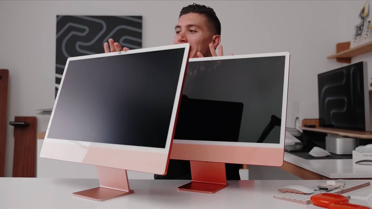 Рамка iMac белая и глянцевая, даже если сама область дисплея под нанотекстурным покрытием