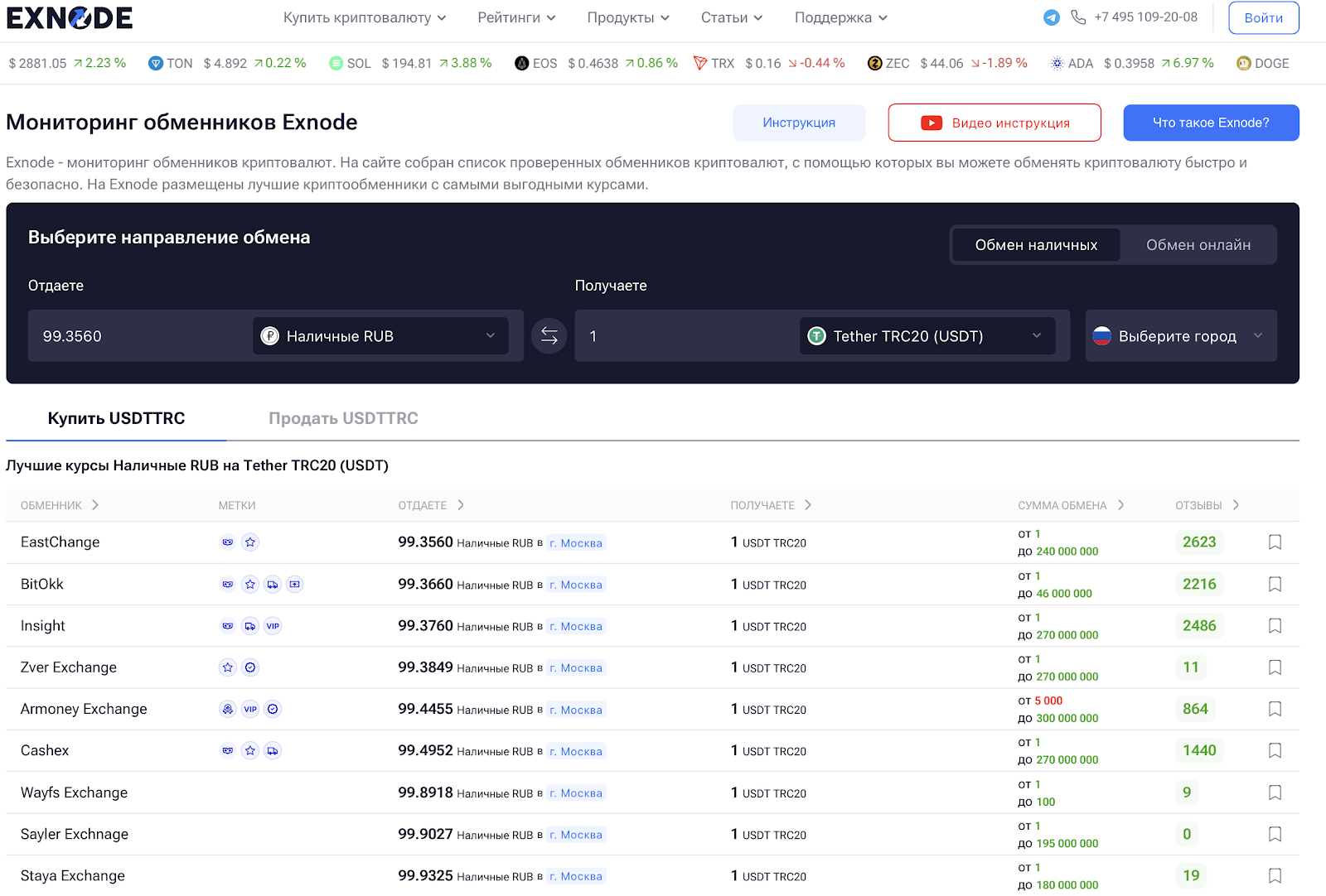 Мониторинг криптообменник Exnode