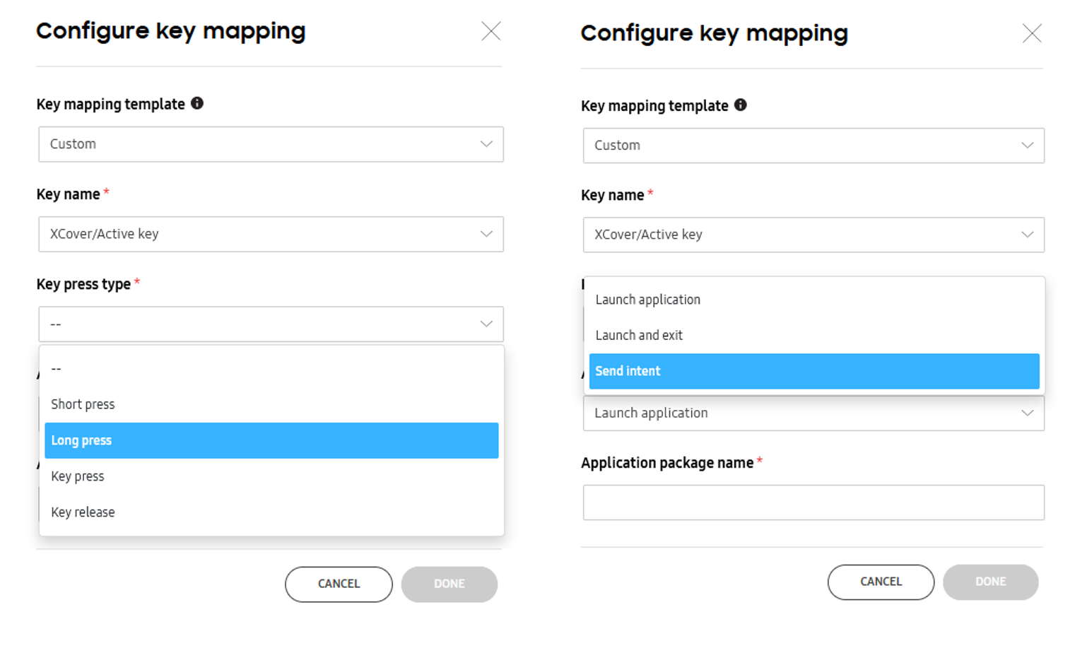 Раздел настройки Remap Hardware Keys в Knox Configure