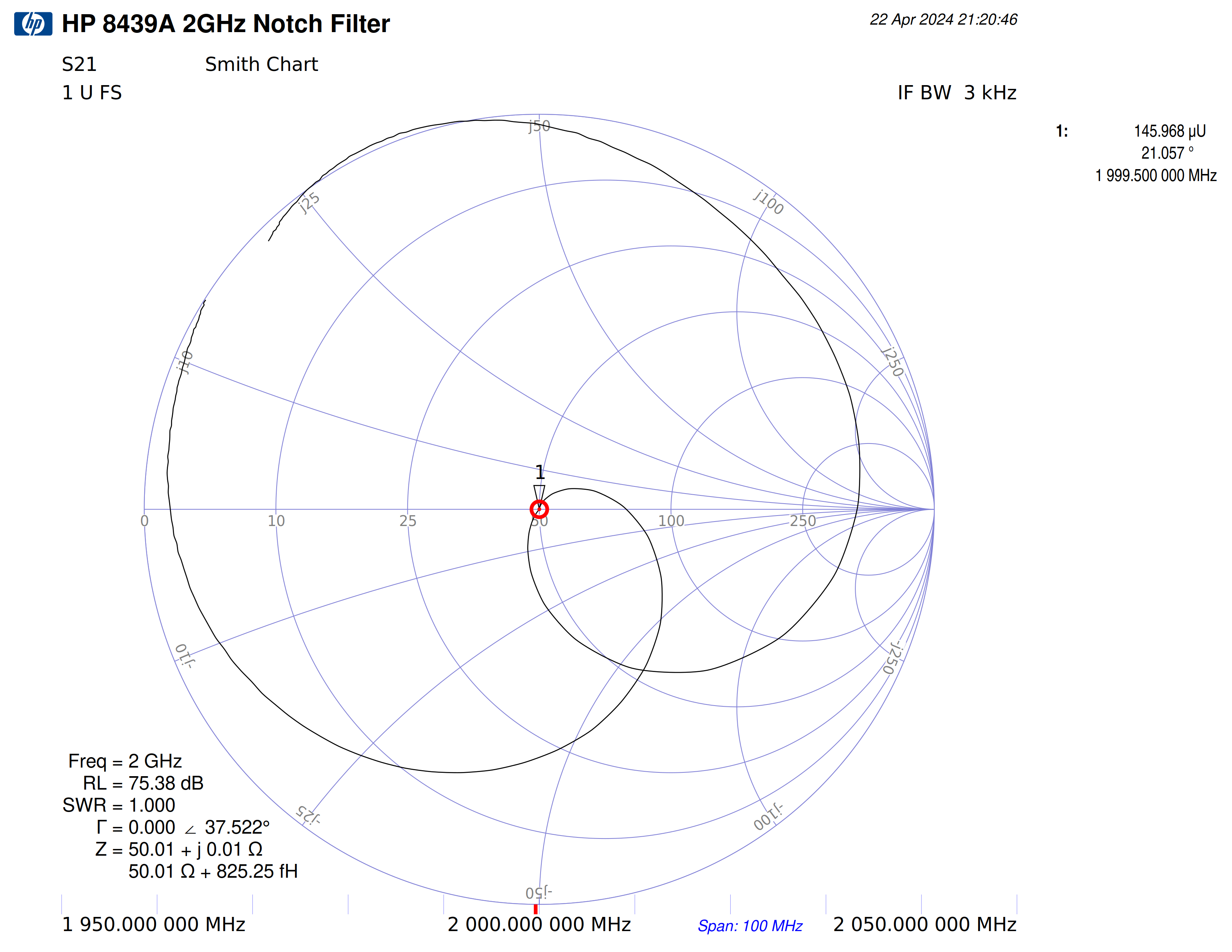 HP 8753C high resolution Smith chart screenshot