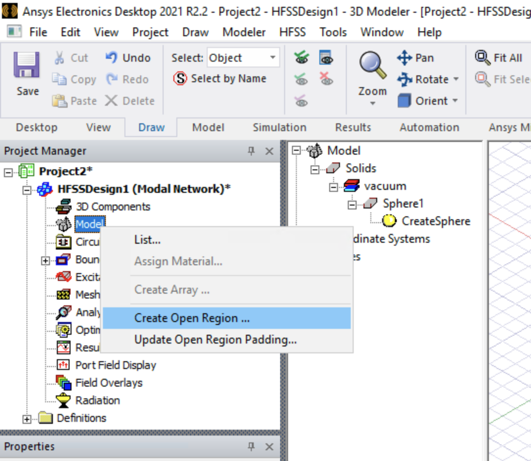 шаг 1, ПКМ по Model - Create Open Region...