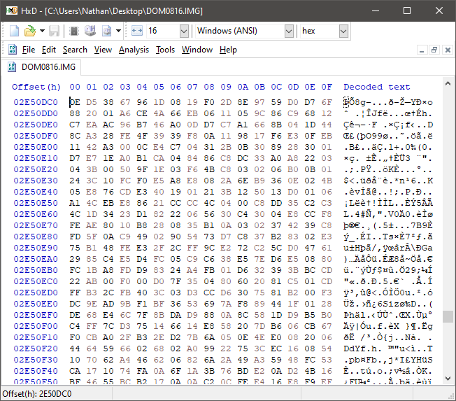 screenshot of a portion of the image file being displayed in a hex editor