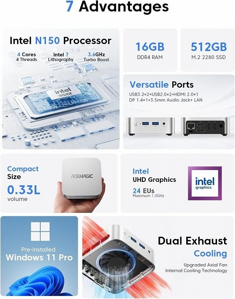 Ещё меньше, чем Mac mini, с процессором Intel и 16 ГБ ОЗУ. Представлен мини-ПК Acemagic V1