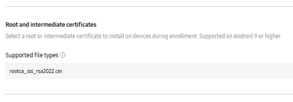 Часть настроек Knox Mobile Enrollment для установки сертификатов при развертывании EMM 