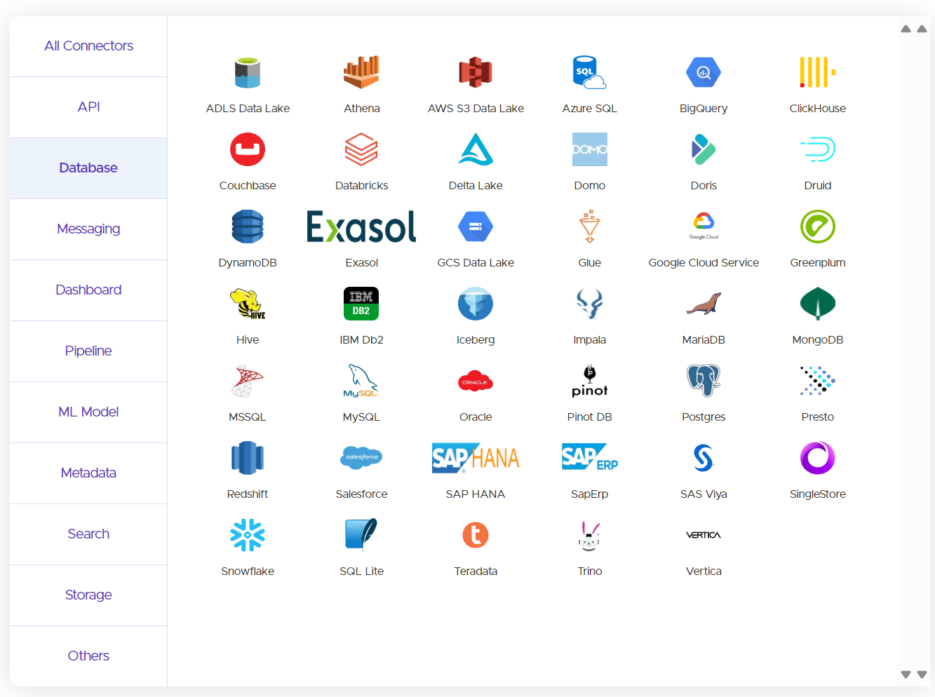 Коннекторы к хранилищам данных. Источник: сайт open-metadata.org