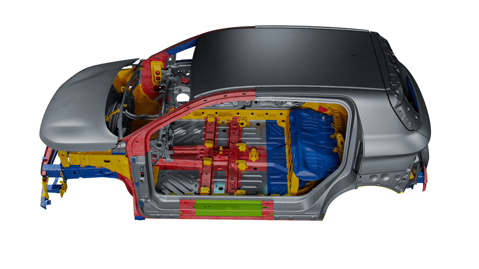 Иллюстрация кузова Атома, цветом обозначены различные материалы