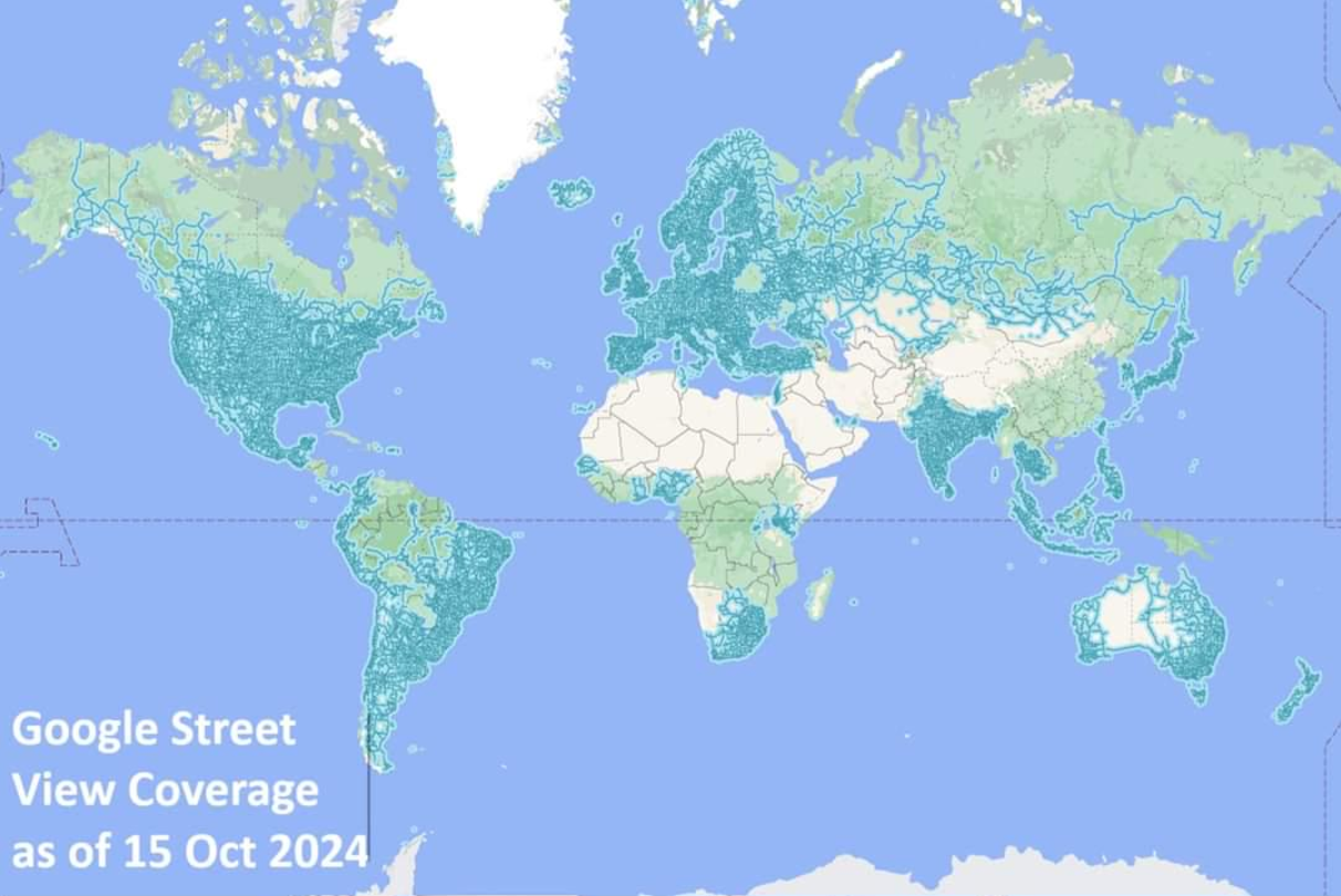 Покрытие Google Street View на 15 октября 2024 года