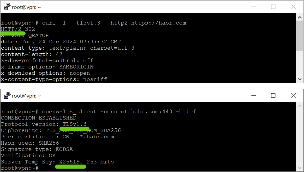 Как проверить поддержку HTTP/2, TLS 1.3 и X25519