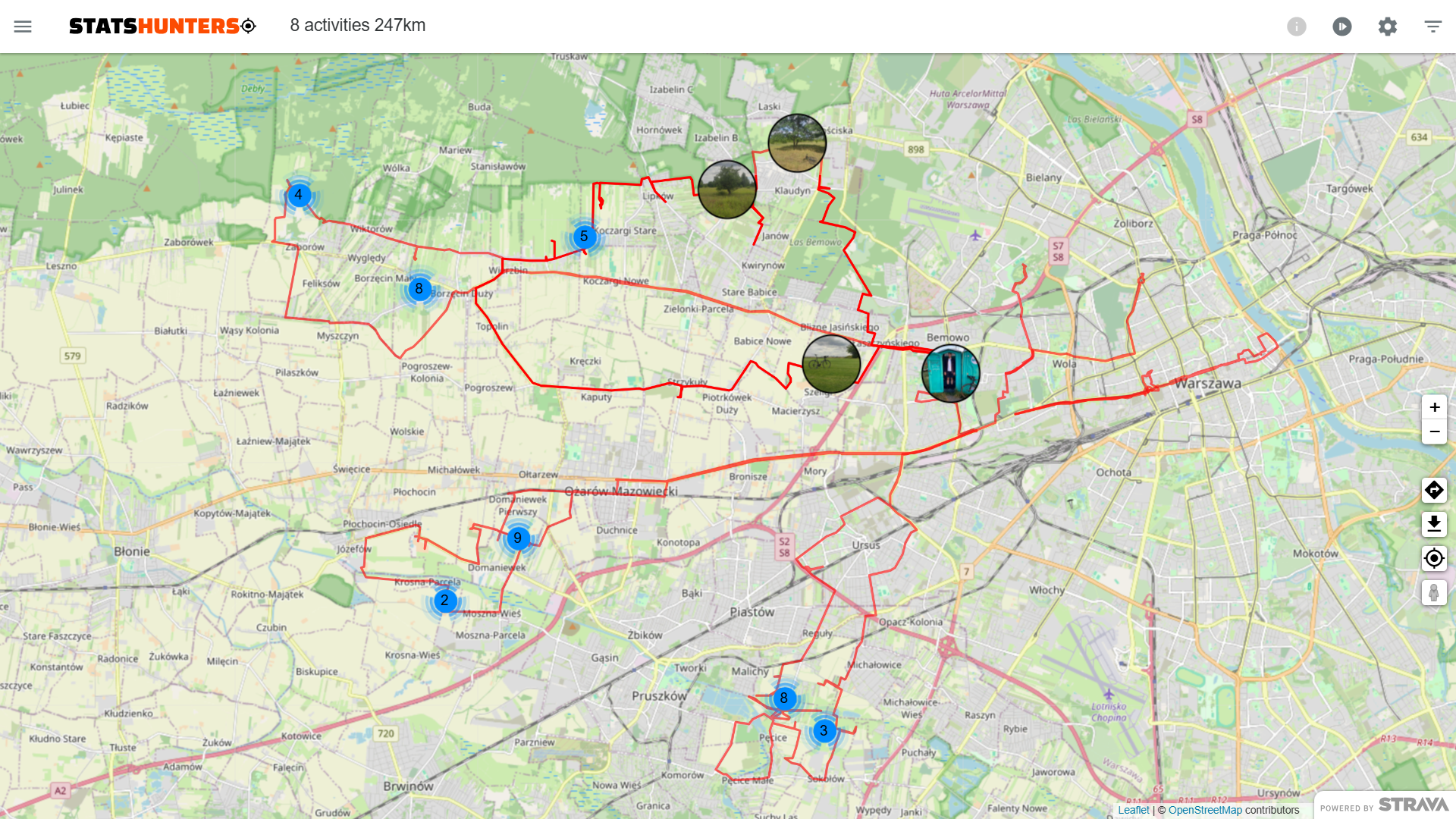 Общая карта всех проверенных мест, синхронизированная со Strava