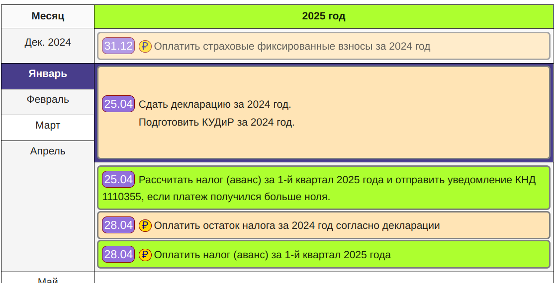 Календарь платежей и отчетности