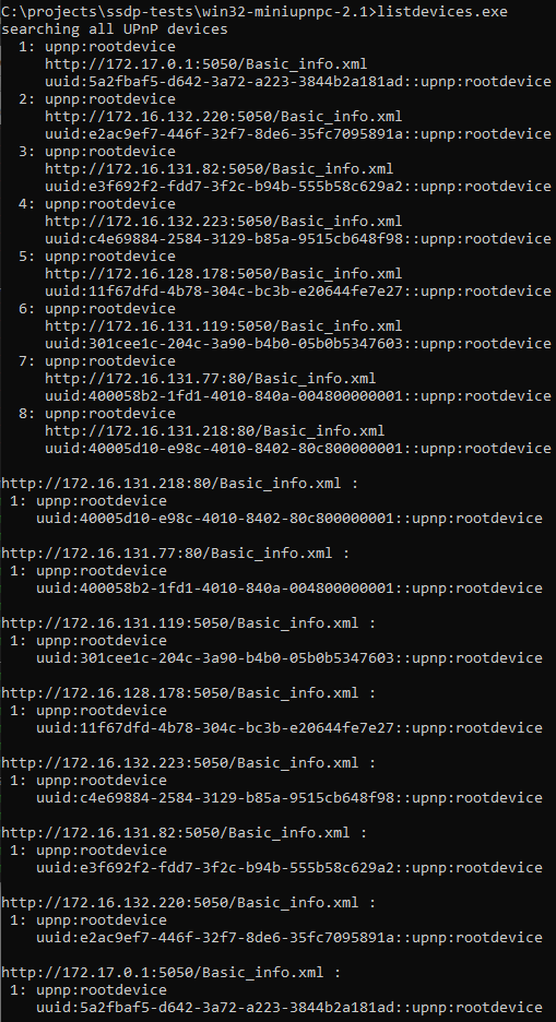 miniupnpc выводит информацию о найденных устройствах