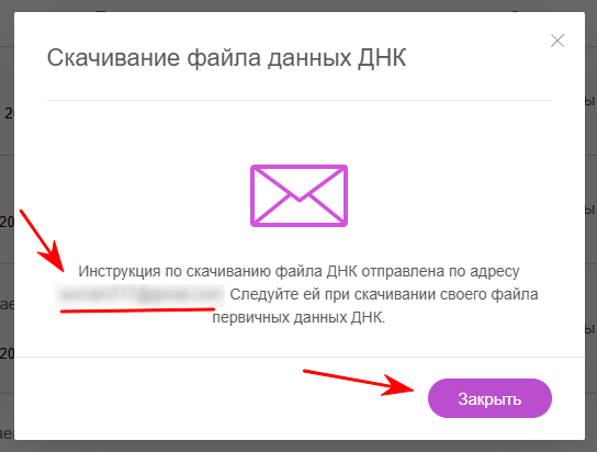 Извещение на email о скачивании данных ДНК-теста из MyHeritage