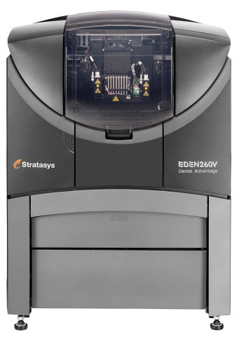 С помощью 3D-принтера Stratasys Objet Eden260V можно создавать трехмерные модели зубов и челюстей