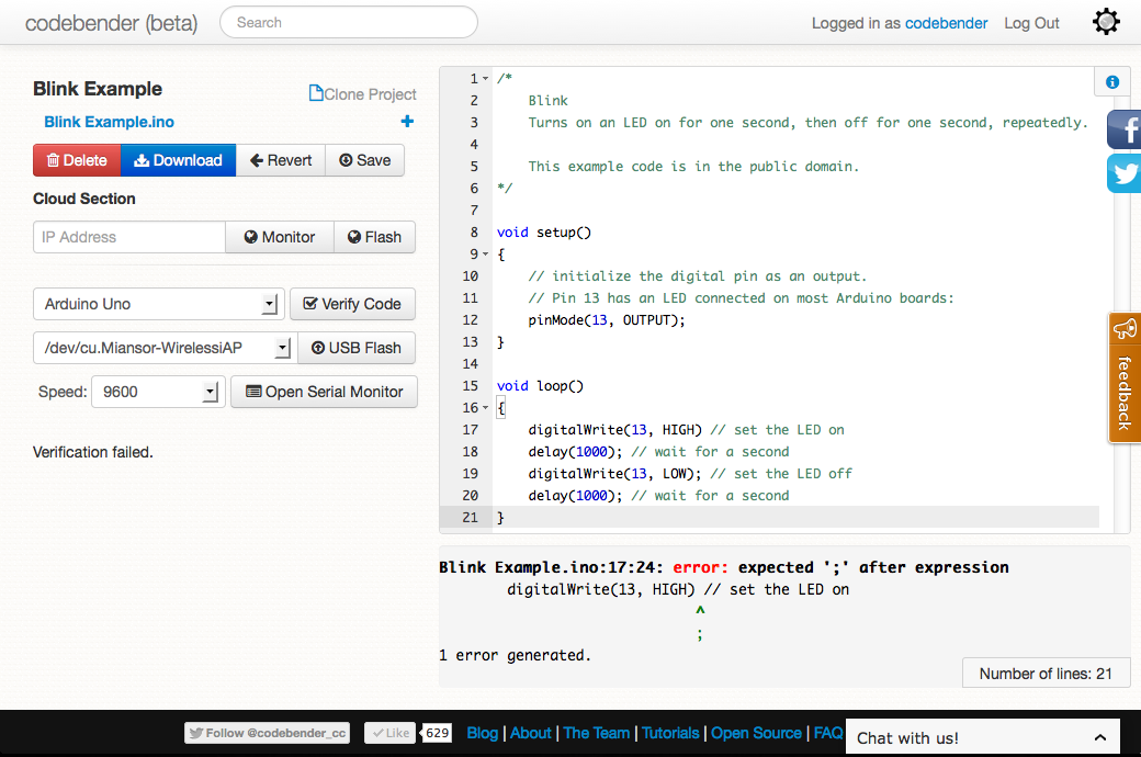 CodeBender.cc — программирование Arduino из браузера