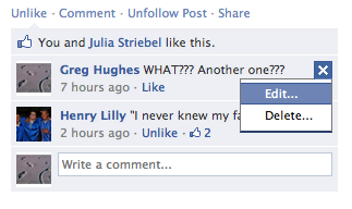 Facebook предоставляет возможность редактирования комментариев