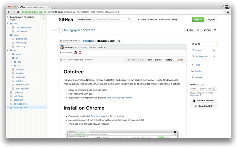 Octotree: отображение кода на Github в виде дерева