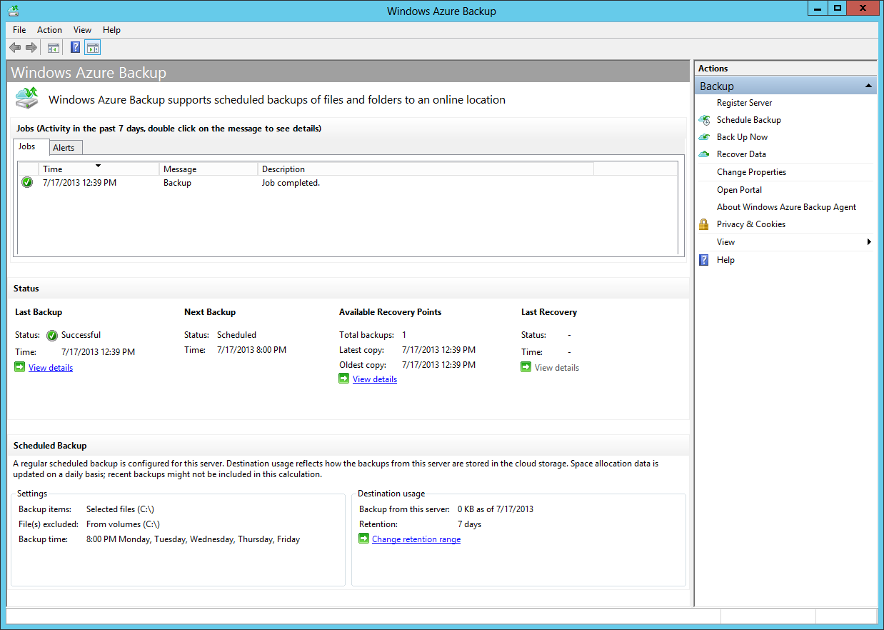 Windows Azure Backup. Расписание сервера Backup. Agent Backup. Windows бэкап диска.