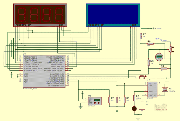 Часы термометр на pic16f628a и ds1307 схема