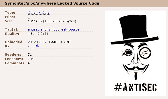 Информационная безопасность / Исходники Symantec pcAnywhere в открытом доступе