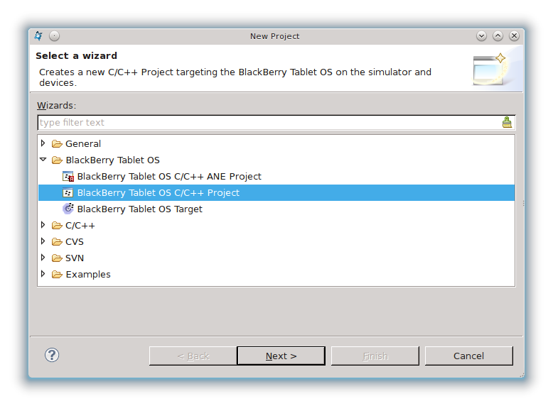 Создание проекта BlackBerry Tablet OS C/C++ в Native SDK