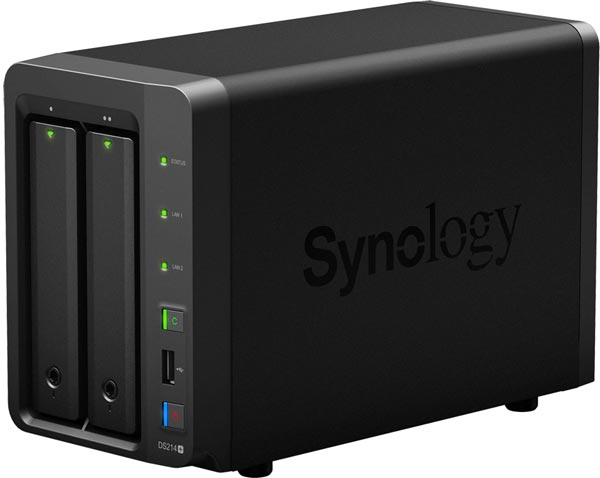 NAS Synology DS214+ с двумя отсеками для накопителей ориентирован на небольшие предприятия