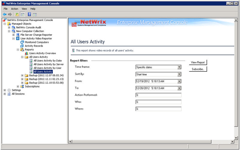 Программа действия пользователей. Netwrix event log Manager.