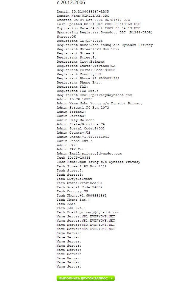 Блог компании REG.RU / История Whois в действии или тайны WikiLeaks.org :)