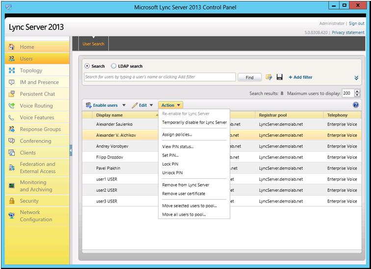 Использование IP терминалов Aastra 6725ip и Aastra 6721ip в инфраструктуре MS Lync 2013 Server