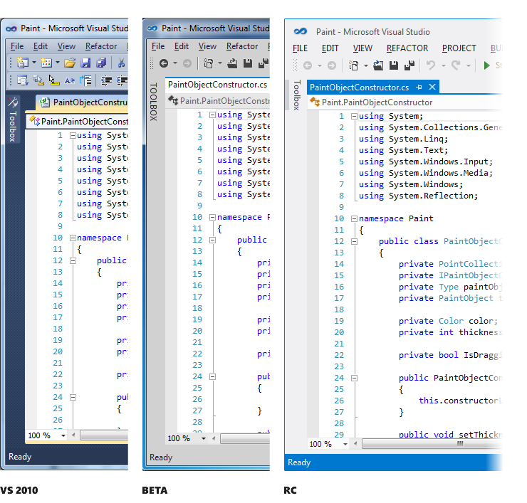 Изменение интерфейса Visual Studio в приходящем RC