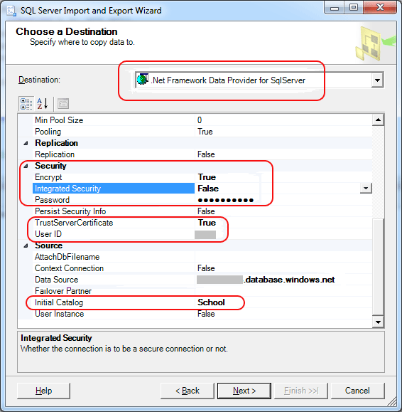 Data source initial catalog