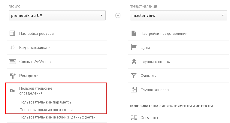 Пользовательские параметры и показатели в Universal Analytics