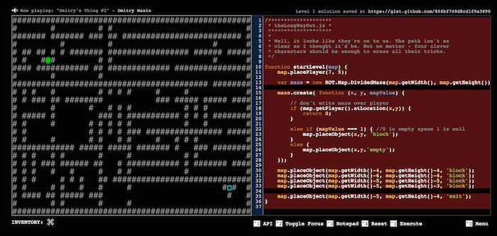 Приключенческая игра, в которую играют путем изменения её Javascript кода