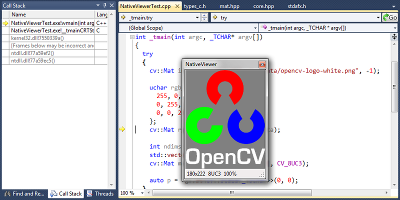 Просмотр изображений OpenCV во время отладки C++ кода в Visual Studio