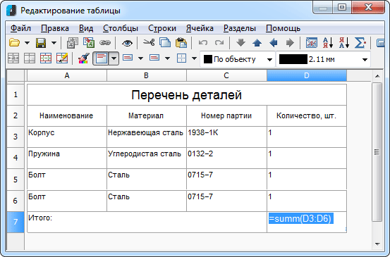 Редактирование таблиц средство