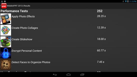 Результаты тестов планшета на платформе Bay Trail под управлением Android
