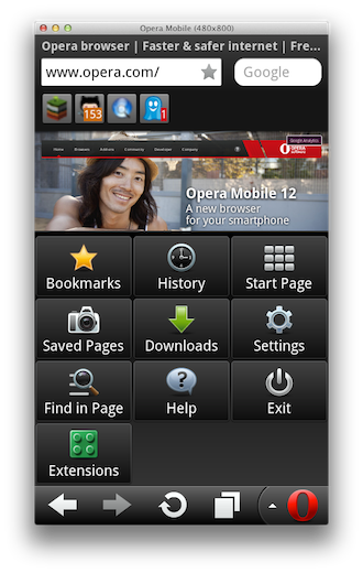 Opera addons. Опера мобильная в окне.