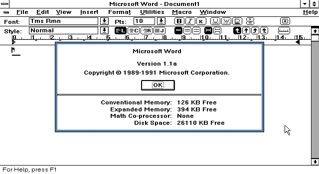 Рисунок 1. Word for Windows 1.1a (нажмите на картинку для увеличения).